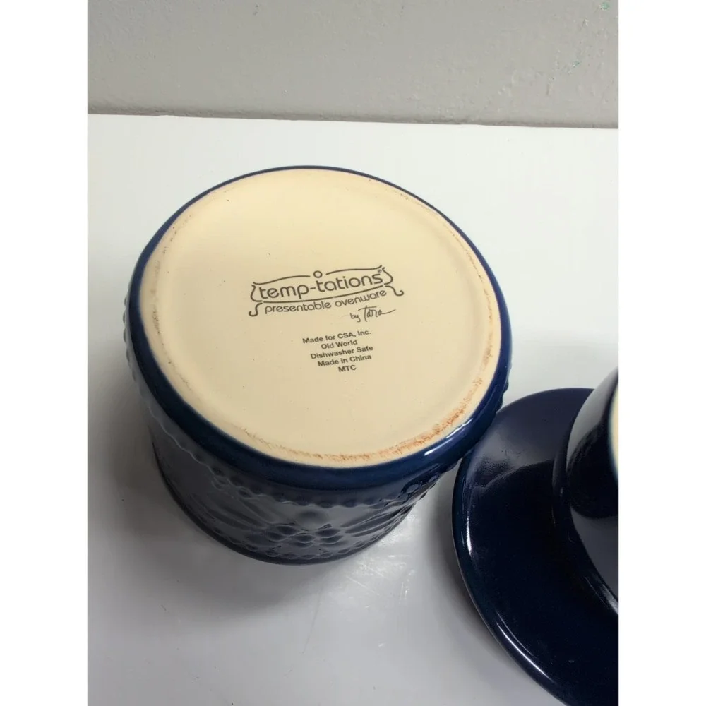 Temptations Old World Embossed Blue Butter Bell Crock with Lid